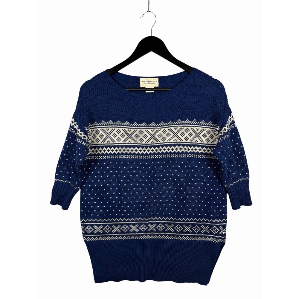 Denim Supply Ralph Lauren Tunic Sweater Women's XS Blue Fair Isle Dolman Boat